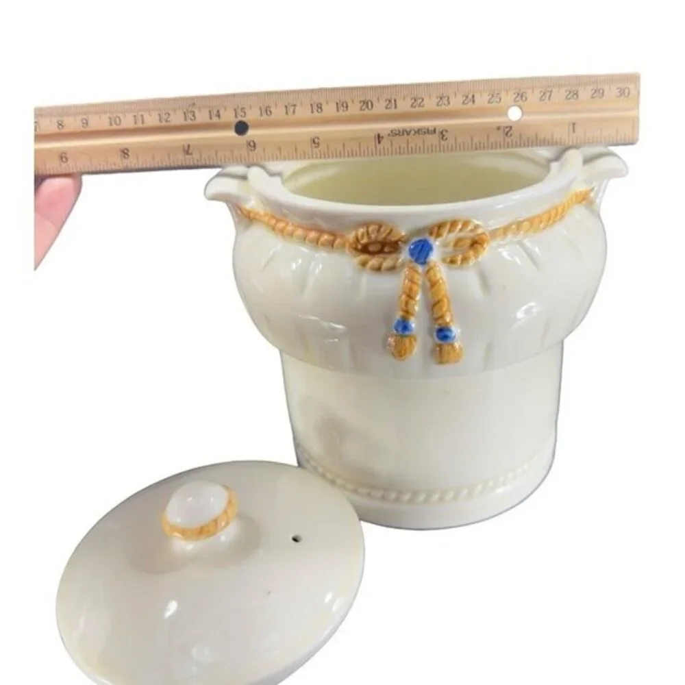 Vintage‎ Porcelier Vitreous China Art Deco Canister Cookie Jar Rope Ribbon W Lid